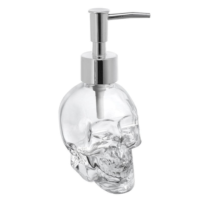 123Arts Glass Skull Soap Dispenser Lotion Bottle Soap Bottle with Pump Sliver - Image 3